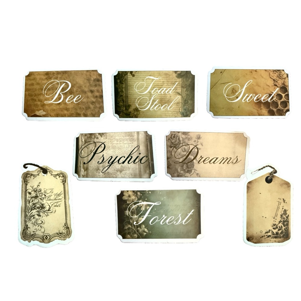 Vintage Nature Themed Waterproof Stickers Words and Tags Lot of 8